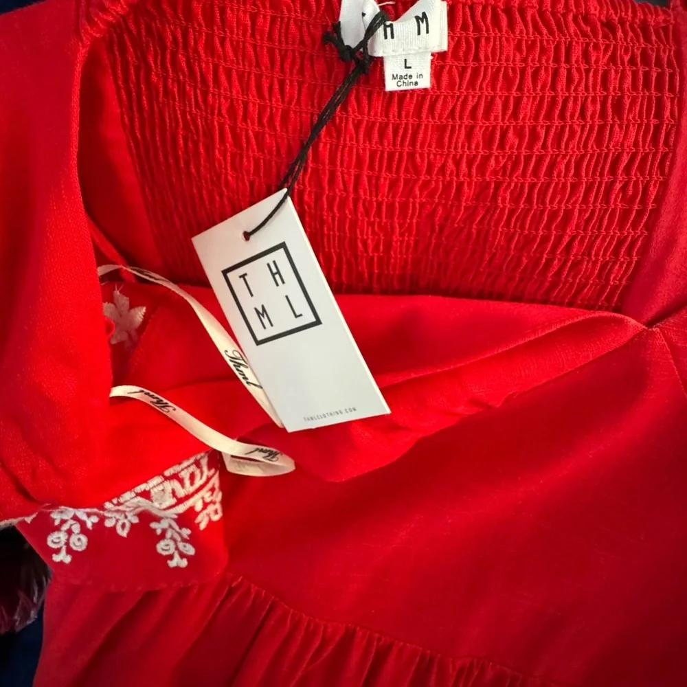 THML Scarlet Midi Dress with Ivory Embroidery-New With Tags-L - Picture 6 of 9